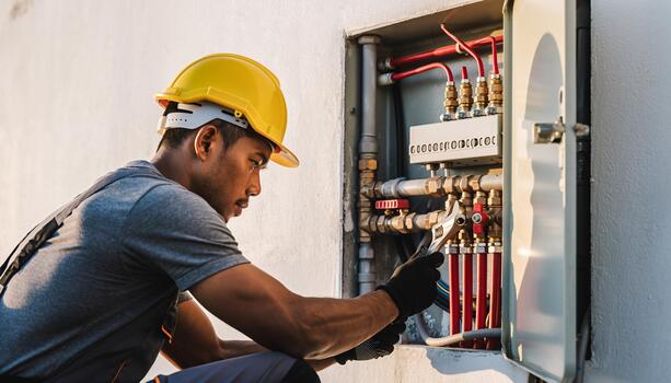 Qualified electrician at work