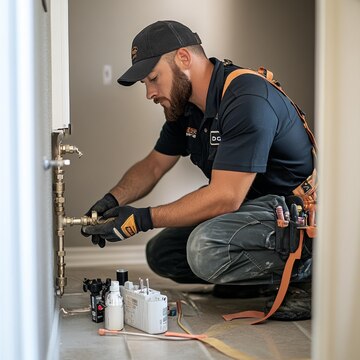 Professional plumber at work